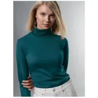 Trigema Rollkragenshirt "Rollkragenshirt", Damen, Gr. M, blau (saphir), Feinstrick, 95% Baumwolle, 5% Elastan, Basic, normal, ohne Ausschnitt, Shirts Rollkragenshirt