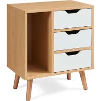 En.casa Nachttisch 'Bordkak' mit 3 Schubladen und 1 Fach 55 x 48 x 30 cm Holzbeine Eicheoptik/Weiß