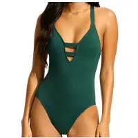 Seafolly - Women's Collective Deep V One Piece - Badeanzug Gr 44 türkis/blau