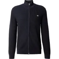 Gant für Herren. 8030293 Strickjacke aus Baumwolle mit Reißverschluss und Struktur in Schwarz (L), Lässig, Klassisch, Bio-Baumwolle