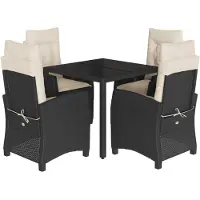 Syfax 5-tlg. Garten-Essgruppe mit Kissen Schwarz Poly Rattan