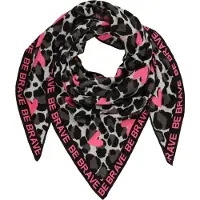 Zwillingsherz Dreieckstuch "Be Brave", Damen, grau, Baumwollmischung, Modetücher Dreieckstuch, Leomuster, mit pinken Herzen und Schriftzug, tolles Accessoire