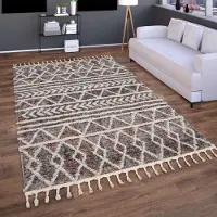 Paco Home Hochflor-Teppich "Monza 653", rechteckig, 34 mm Höhe, meliert, Rauten Muster, 3D-Effekt, mit Fransen