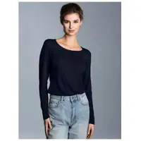 Trigema Longsleeve "Shirt aus Viskose Langarm", Damen, Gr. XL, blau (navy), Single Jersey, 94% Viskose, 6% Elastan, Basic, lang, Rundhals, Shirts Longsleeve
