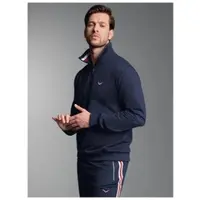Trigema Sweatshirt "Troyer mit kontrastfarbigen Elementen", Herren, Gr. XXL, blau (navy), Sweatware, 70% Baumwolle, 30% Polyester, Basic, ohne Ausschnitt, Sweatshirts Sweatshirt