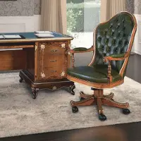 Casa Padrino Luxus Barock Chesterfield Leder Schreibtischstuhl Grün / Braun / Gold - Italy