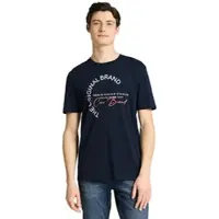Tom Tailor Kurzarmshirt DENIM, Herren, Gr. M, blau (sky captain blau), Single Jersey, Obermaterial: 100% Baumwolle, bedruckt, normal hüftbedeckend, Rundhals, Shirts Kurzarmshirt, mit Logo-Print