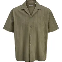 Jack & Jones Kurzarmhemd "JJETYSON RESORT SHIRT SS SN", Herren, Gr. S, N-Gr, grün (vetiver), Web, Obermaterial: 100% Baumwolle, unifarben, normal, V-Ausschnitt, Hemden Kurzarmhemd, mit Resort-Kragen