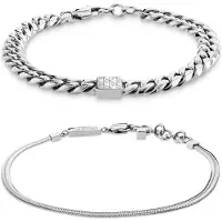 Calvin Klein Armband Set "CK STATUS", silber (edelstahlfarben), Armbänder, 20,8cm, Edelstahl, Armband Set