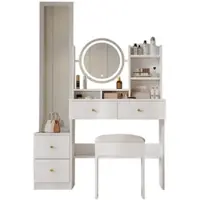 OKWISH TV-Schrank und Couchtisch Set Weiß,Wohnzimmer-Set mit zwei Schubladen,Fernsehbank mit LED-Beleuchtung,Beistelltisch mit Wellenstruktur und Lowboard mit 4 Türen