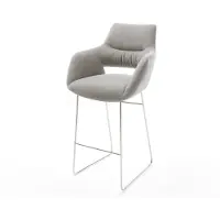 DELIFE Barstuhl Yago-Flex Strukturstoff Soft Grau Kufengestell Edelstahl Silberfarben Taschenfederkern