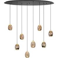 Highlight Hängelampe Golden Egg, amber/gold, Länge 100 cm, 8-flg. Glas