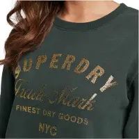 Superdry für Damen. W8011496A Strickkleid mit Metallic-Logo Luxe grün (S), Lässig, Polyester, Langarm