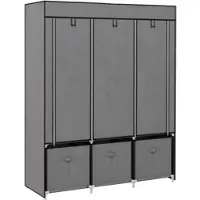 OKWISH Faltbarer Stoffschrank Garderobe 125x43x163 cm Dunkelgrau mit Reißverschluss Abdeckung 2 Kleiderstangen 5 Regalböden 3 Stoffschubladen