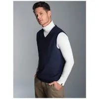 Trigema Pullunder "Pullunder in Waffeloptik", Herren, Gr. XL, blau (navy), Piqué, 100% Baumwolle, Basic, V-Ausschnitt, Pullover Pullunder