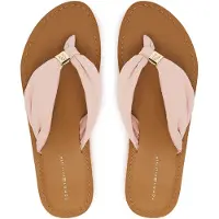 Tommy Hilfiger Zehentrenner "TH LTR FOOTBED SUMMER SANDAL", Damen, Gr. 36, rosa (rose), Textil, Basic, Schuhe Zehentrenner, Sommerschuh, Strandschuh, Dianette, Flat mit Logoemblem