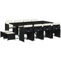 Syfax 13-tlg. Garten-Essgruppe mit Kissen Schwarz Poly Rattan