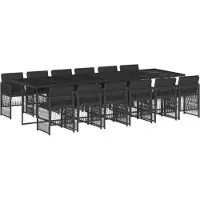 Syfax 13-tlg. Garten-Essgruppe mit Kissen Schwarz Poly Rattan