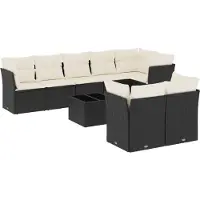 Syfax 9-tlg. Garten-Sofagarnitur mit Kissen Schwarz Poly Rattan