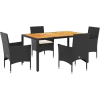 Syfax 5-tlg. Garten-Essgruppe mit Kissen Schwarz Poly Rattan Akazie