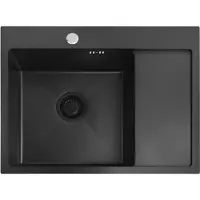 REA Spülbecken Fin Schwarz 48 cm breit 18,5 cm hoch inkl. Siphon Abflussgarnitur
