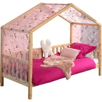 Vipack Dallas 1 Hausbett mit seitlicher Umrandung 90 x 200 cm Liegefläche und Textilhimmel, Natur