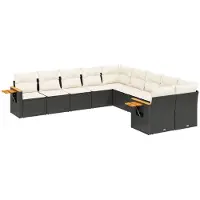 Syfax 10-tlg. Garten-Sofagarnitur mit Kissen Schwarz Poly Rattan