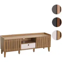 Mendler TV-Rack HWC-M48, Lowboard TV-Schrank, Schiebetür 56x150x40cm natur, Schublade weiß