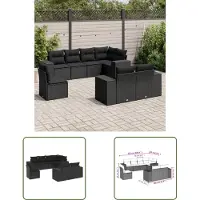 The Living Store 8-tlg. Garten-Sofagarnitur mit Kissen Schwarz Poly Rattan