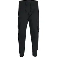 Jack & Jones Cargohose "JPSTKANE NOAH CUFFED CARGO NOOS", Herren, Gr. XS, N-Gr, schwarz, Web, Obermaterial: 98% Baumwolle, 2% Elasthan, unifarben, relaxed fit knöchellang, Hosen Cargohose