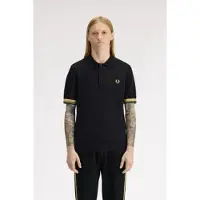 Fred perry für Herren. K2323 Kontrast-Poloshirt schwarz, gold (M), Lässig, Baumwolle, Kurzarm