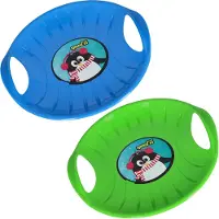 KOTARBAU 2er Set Popo Rutscher Kinder Kunststoff Rutschteller ø 60 cm Rodelbahn Schlitten zum Rodeln im Schnee Blau & Grün