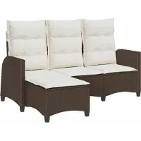 vidaXL Gartensofa mit Liegefunktion Kissen L-Form Braun Poly Rattan