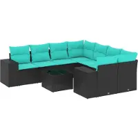 vidaXL 9-teiliges Gartensofa-Set mit Kissen, schwarzes Polyrattan