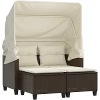 vidaXL Gartensofa 2-Sitzer mit Dach und Hockern Braun Poly Rattan