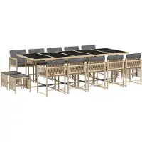 vidaXL 15-tlg. Garten-Essgruppe mit Kissen Beigemischung Poly Rattan