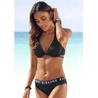 Elbsand Bügel-Bikini , Damen, Gr. 42, Cup F, schwarz, Microfaser, unifarben mit Farbeinsatz, Bikini-Sets Bügel-Bikini, mit kontrastfarbenen Markenschriftzügen