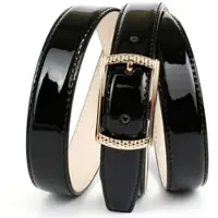 Anthoni Crown Ledergürtel , Damen, Gr. 80, schwarz, Leder, unifarben, Gürtel Ledergürtel, Schmaler Lackledergürtel mit goldfarbener Schließe