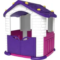 Ramiz ZOG.CHD-354 Gartenhaus, Rutsche, Spielplatz mit Zaun 3-in-1, violettes Dach