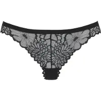 LASCANA String , Damen, Gr. 32/34, blau (schwarz), Spitze, Obermaterial: 90% Polyamid, 10% Elasthan, unifarben, Unterhosen String, aus floraler Spitze, elastisches Material, unifarbenes Design
