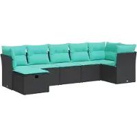 vidaXL 7-tlg. Garten-Sofagarnitur mit Kissen Schwarz Poly Rattan