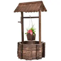 Costway Holzbrunnen mit Dach Wunschbrunnen Blumenkübel Dekobrunnen Blumentopf Garten Dekoration für Draußen Veranda 56x56x114cm