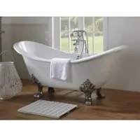 Casa Padrino Luxus Jugendstil Badewanne Weiß / Silber 180 x 77 x H. 79 cm - Gebogene freistehende Acryl Badewanne mit Löwenfüßen - Jugendstil Badezimmermöbel