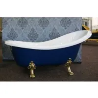Casa Padrino Luxus Jugendstil Badewanne Weiß / Saphirblau / Gold 174 x 83 x H. 81 cm - Freistehende Retro Badewanne mit Löwenfüßen - Retro Badezimmer Möbel