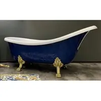 Casa Padrino Luxus Jugendstil Badewanne Saphirblau / Weiß / Gold 174 x 83 x H. 81 cm - Freistehende Retro Badewanne mit Löwenfüßen - Retro Badezimmer Möbel