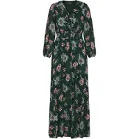 Zero Chiffonkleid "Maxikleid langarm mit Blumen", Damen, Gr. 36, EURO, grün (dunkelgrün, pink), Obermaterial: 100% Polyester PES., Kleider Chiffonkleid