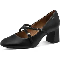 Tamaris Damen Riemchenpumps zwei gekreuzte Riemen und Karree Spitze 1-22412-46, Größe:39 EU, Farbe:Schwarz