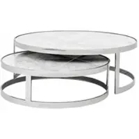 Casa Padrino Luxus Art Deco Designer Couchtisch 2er Set - Wohnzimmertisch aus Edelstahl und weißem Marmor - 100 x H. 35 cm / 80 x H. 25 cm