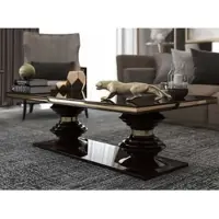 Casa Padrino Luxus Art Deco Couchtisch Dunkelbraun Hochglanz / Gold - Handgefertigter Wohnzimmertisch - Massivholz Tisch - Luxus Qualität - Art Deco Möbel
