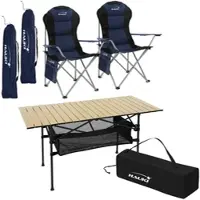 HAUKI Campingmöbel Set 3tlg., Klapptisch Beige mit 2 Campingstühlen Blau inkl. Tragetasche